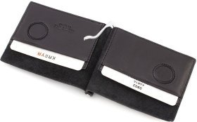 Черный кожаный мужской зажим для купюр на магните с тиснением плетенка KARYA (19988)