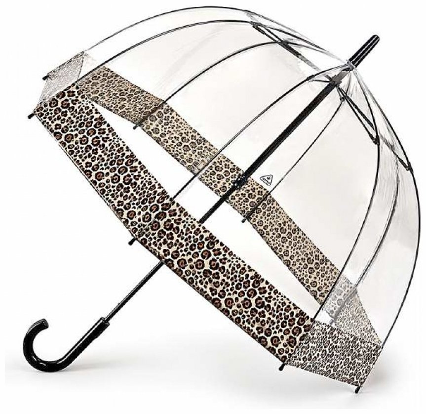 Женский зонт-трость Fulton Birdcage-2 Puma Border (механика, прозрачный с принтом пятен пумы) 94073 modnotak фото №1