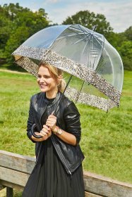 Женский зонт-трость Fulton Birdcage-2 Puma Border (механика, прозрачный с принтом пятен пумы) 94073