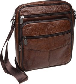 Повседневная наплечная мужская сумка из натуральной кожи коричневого цвета Borsa Leather (21917)