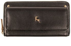 Женский кожаный кошелек с RFID-защитой черного цвета Ashwood J54 94173 на молнии