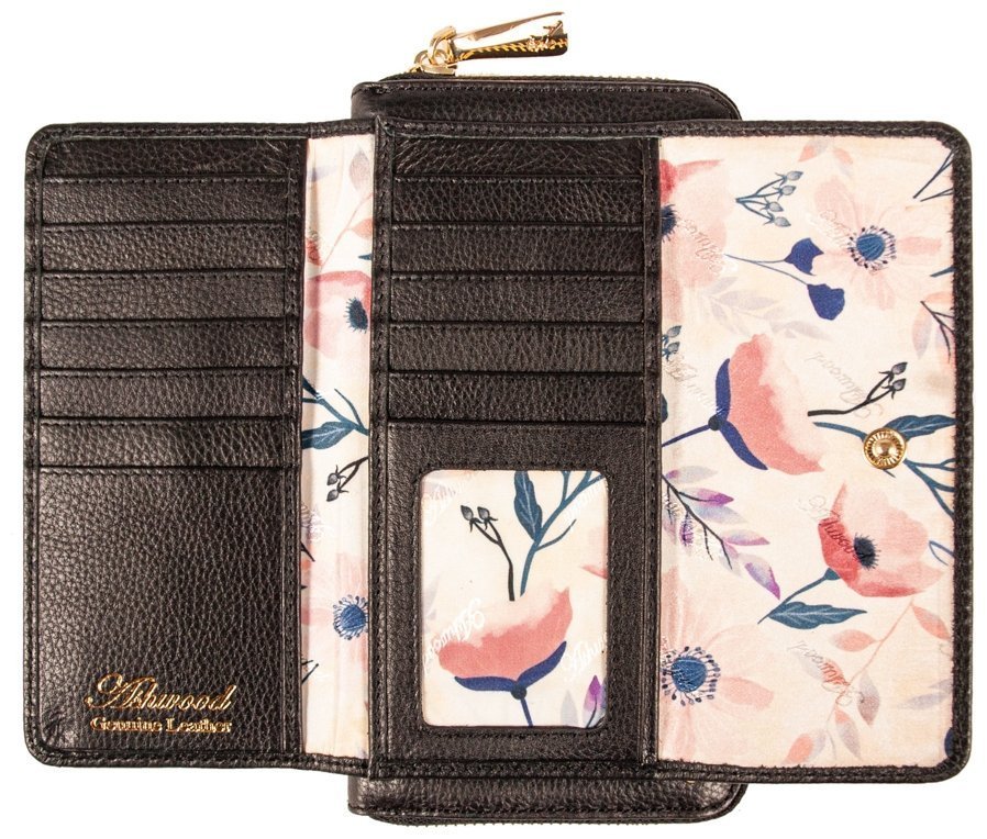 Жіночий шкіряний гаманець із RFID-захистом чорного кольору Ashwood J54 94173 на блискавці modnotak фото №3