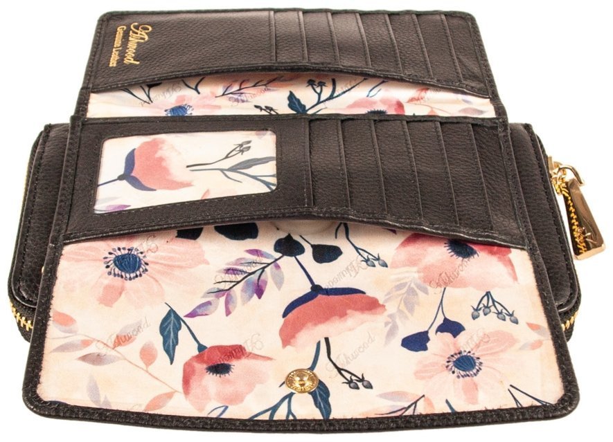 Жіночий шкіряний гаманець із RFID-захистом чорного кольору Ashwood J54 94173 на блискавці modnotak фото №4