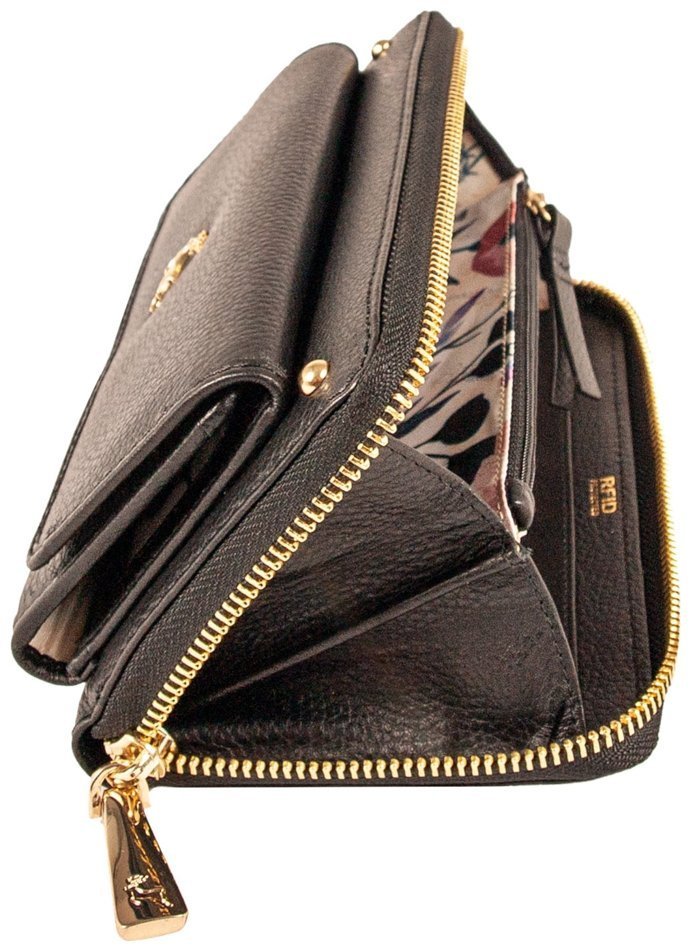 Жіночий шкіряний гаманець із RFID-захистом чорного кольору Ashwood J54 94173 на блискавці modnotak фото №6