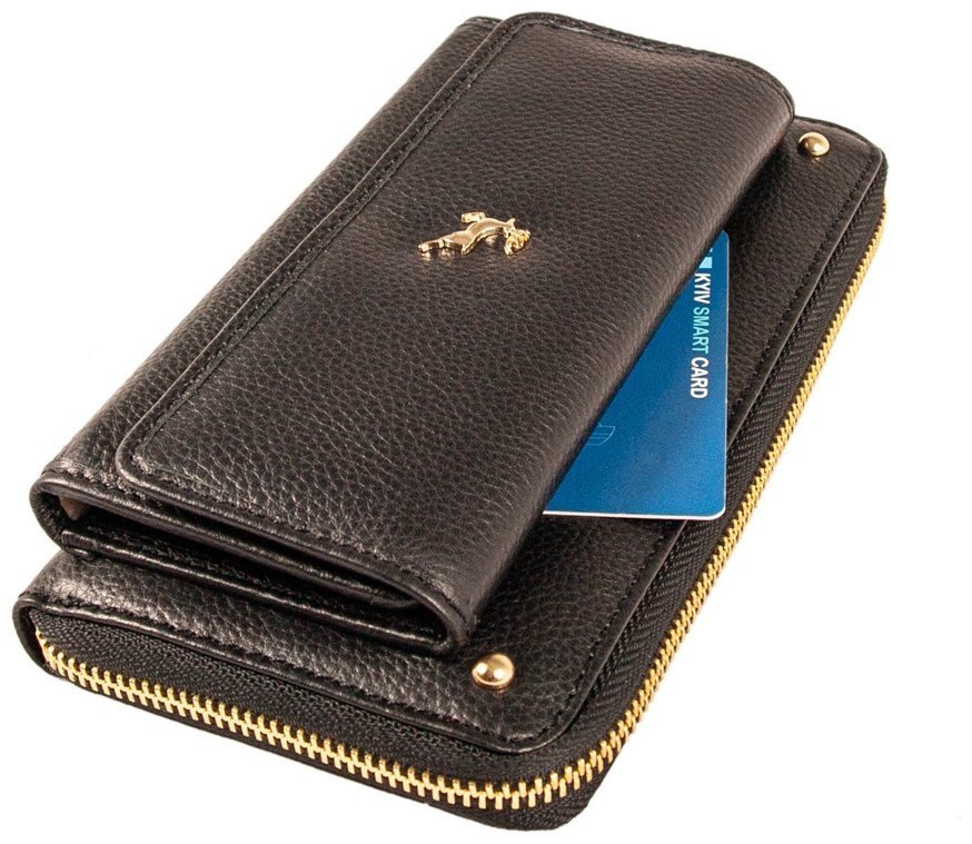 Жіночий шкіряний гаманець із RFID-захистом чорного кольору Ashwood J54 94173 на блискавці modnotak фото №7