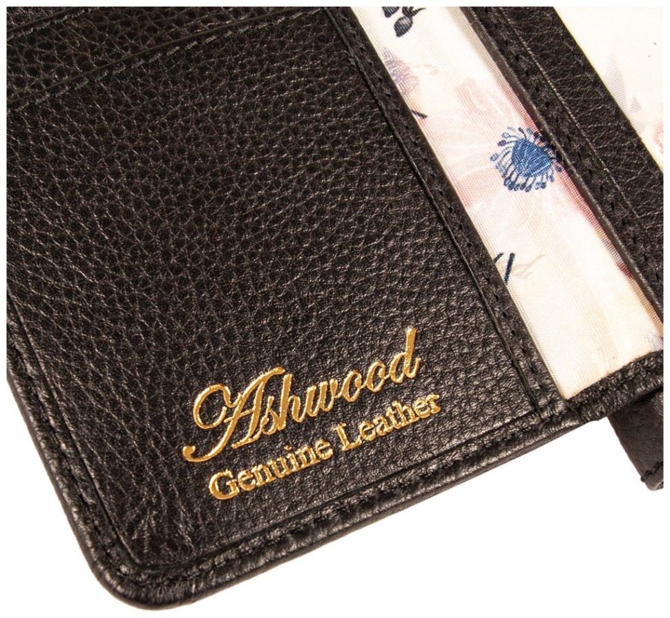Жіночий шкіряний гаманець із RFID-захистом чорного кольору Ashwood J54 94173 на блискавці modnotak фото №8