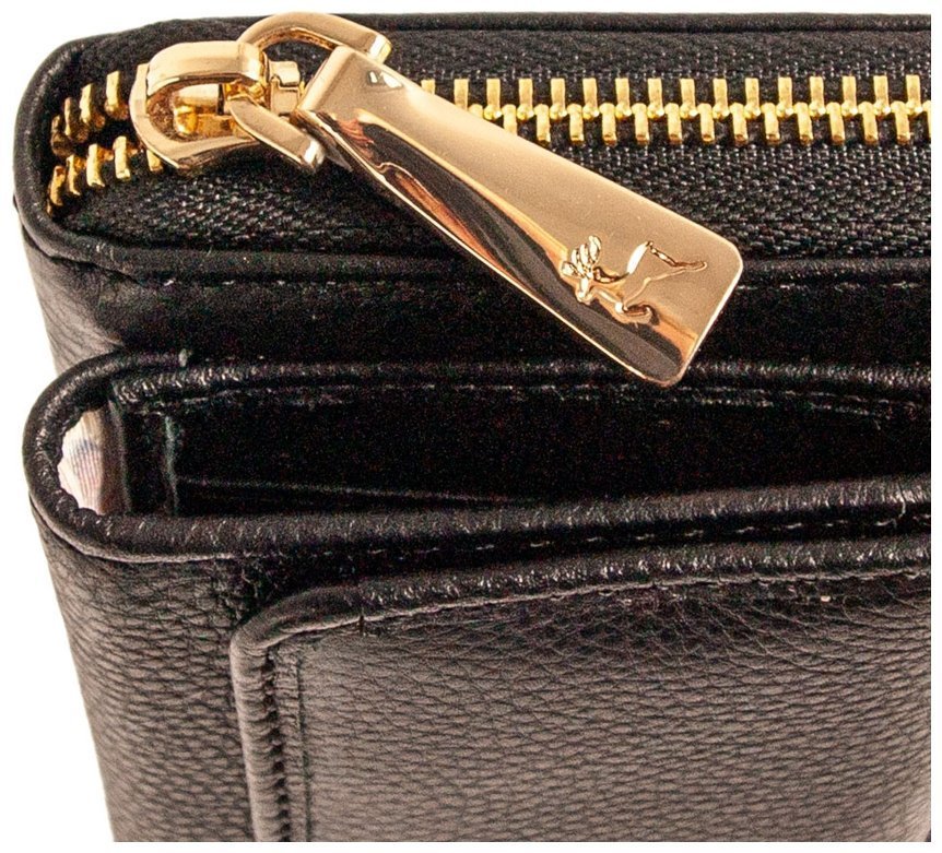 Жіночий шкіряний гаманець із RFID-захистом чорного кольору Ashwood J54 94173 на блискавці modnotak фото №9