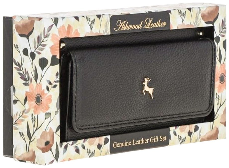 Жіночий шкіряний гаманець із RFID-захистом чорного кольору Ashwood J54 94173 на блискавці modnotak фото №12