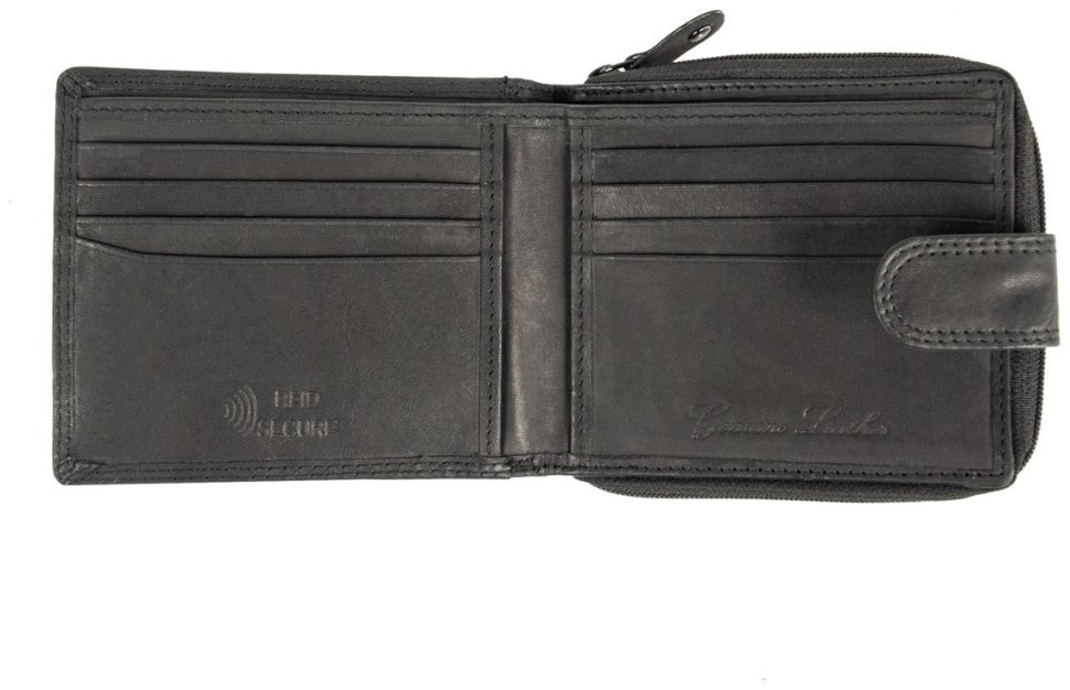 Чоловічий гаманець з натуральної шкіри на кнопці із RFID-захистом JCB NC43MN 94273 чорного кольору modnotak фото №3