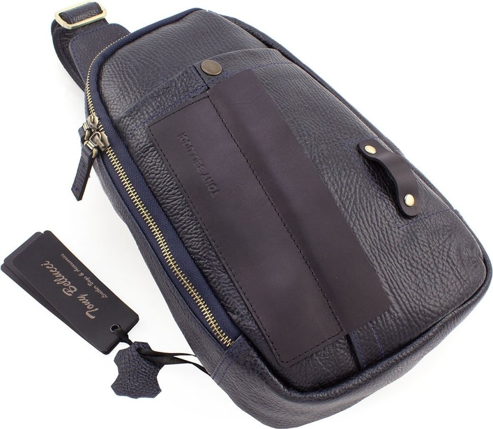 Сумка-рюкзак через плечо из натуральной кожи темно-синего цвета Tony Bellucci (10733)