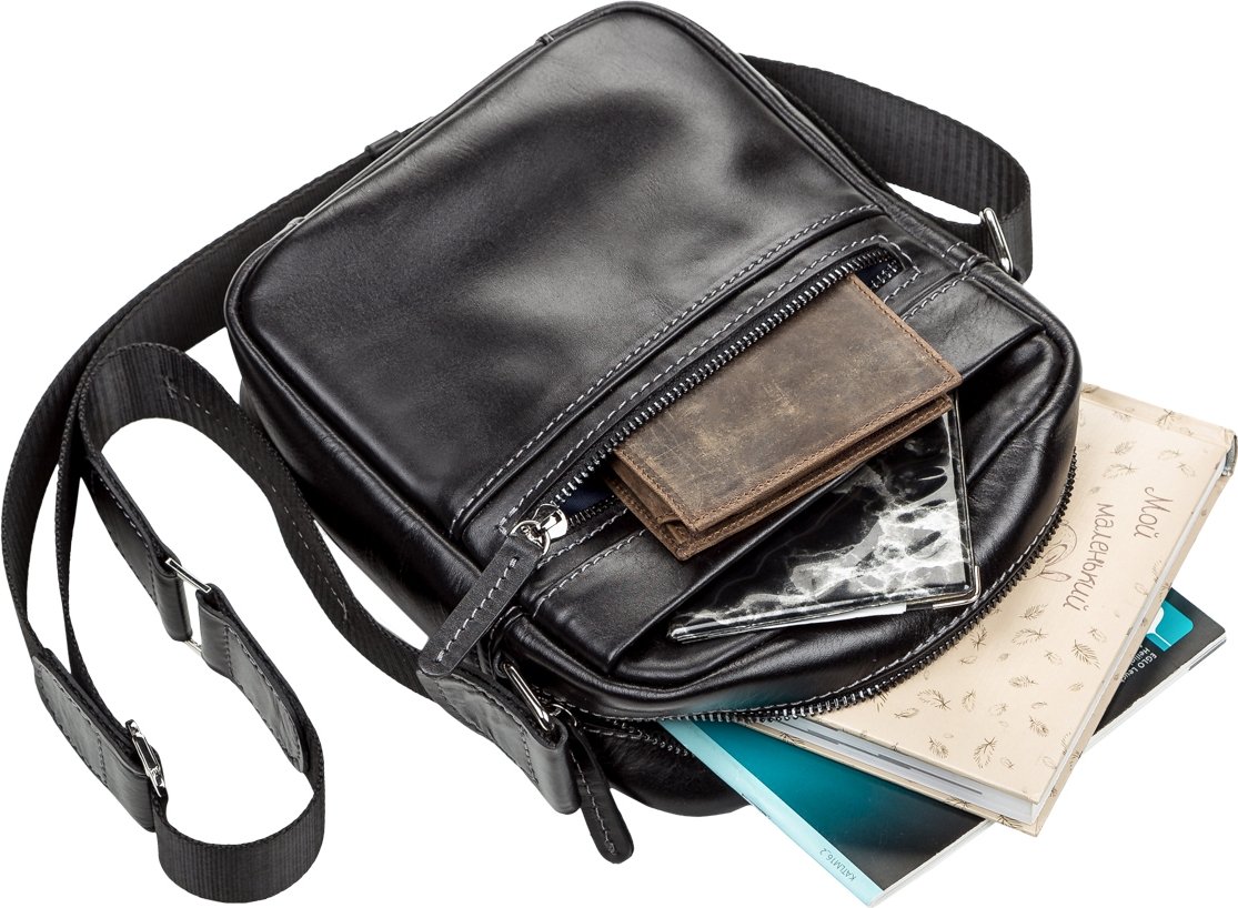 Черная маленькая сумка-планшет из гладкой кожи на змейке SHVIGEL (11088)