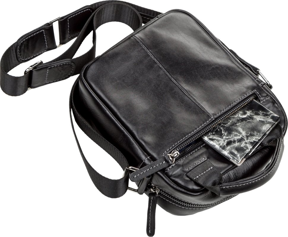 Черная маленькая сумка-планшет из гладкой кожи на змейке SHVIGEL (11088)