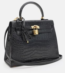 Кожаная женская сумка с тиснением под рептилию Borsa Leather 94673 черного цвета