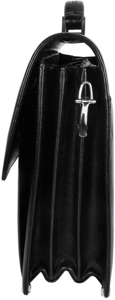Черный портфель из гладкой кожи с фиксацией Desisan (319-1)