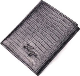 Чоловічий гаманець із натуральної шкіри з фактурою під рептилію на кнопці KARYA (2421059)
