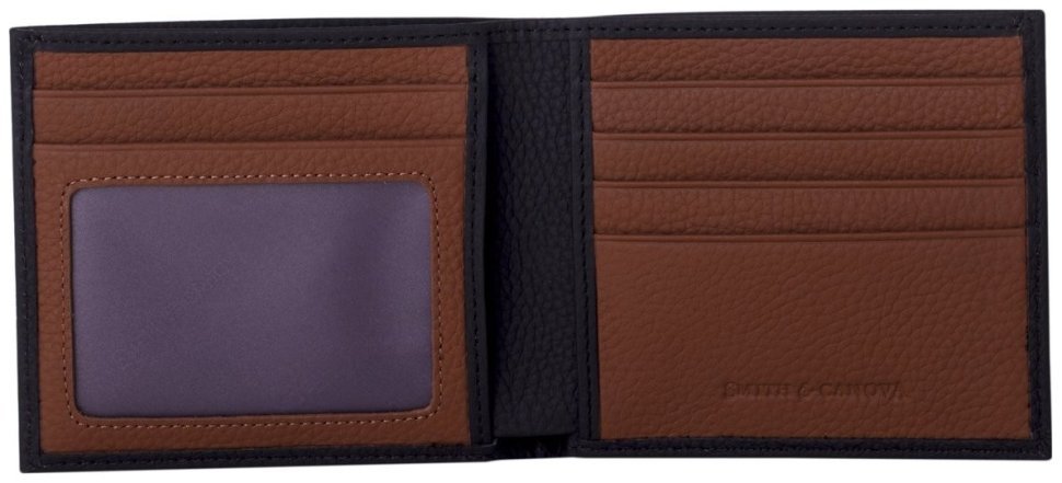 Мужской кошелек из натуральной кожи флотар без застежки Smith & Canova 94873 черно-коричневого цвета modnotak фото №2