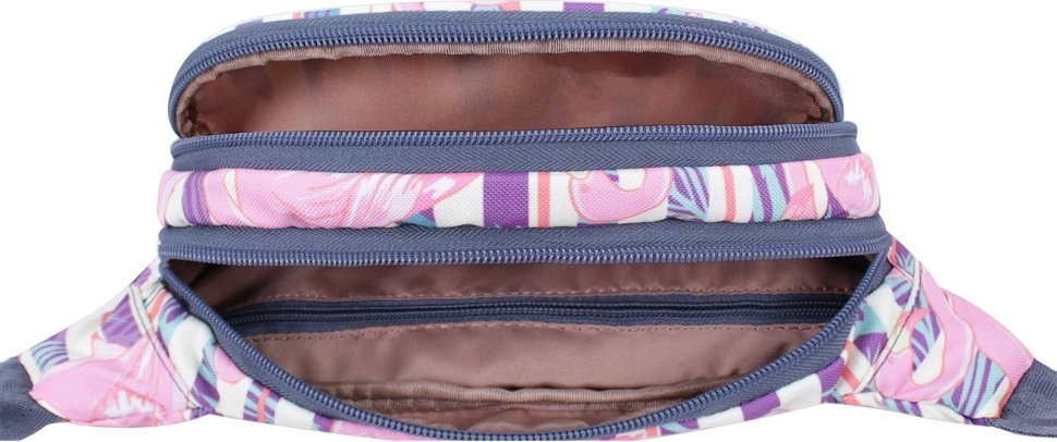 Текстильная сумка-бананка небольшого размера с принтом фламинго Bagland Bella 55373