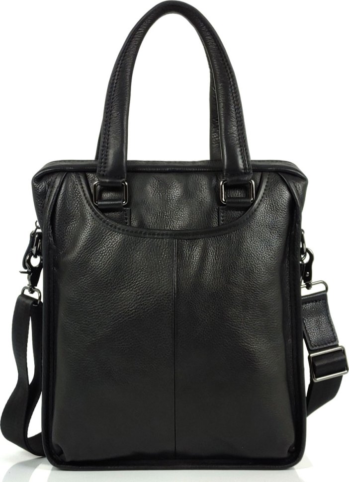 Чоловіча чорна класична сумка вертикального формату з натуральної шкіри Tiding Bag (21225)