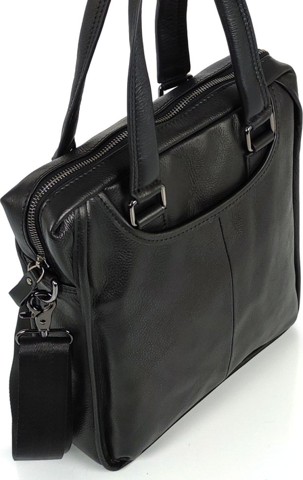 Чоловіча чорна класична сумка вертикального формату з натуральної шкіри Tiding Bag (21225)