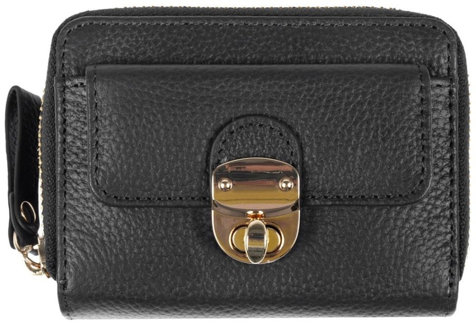 Компактный женский кошелек из натуральной фактурной кожи на кнопке с монетницей Ashwood Y50 черного цвета 95473 modnotak фото №1