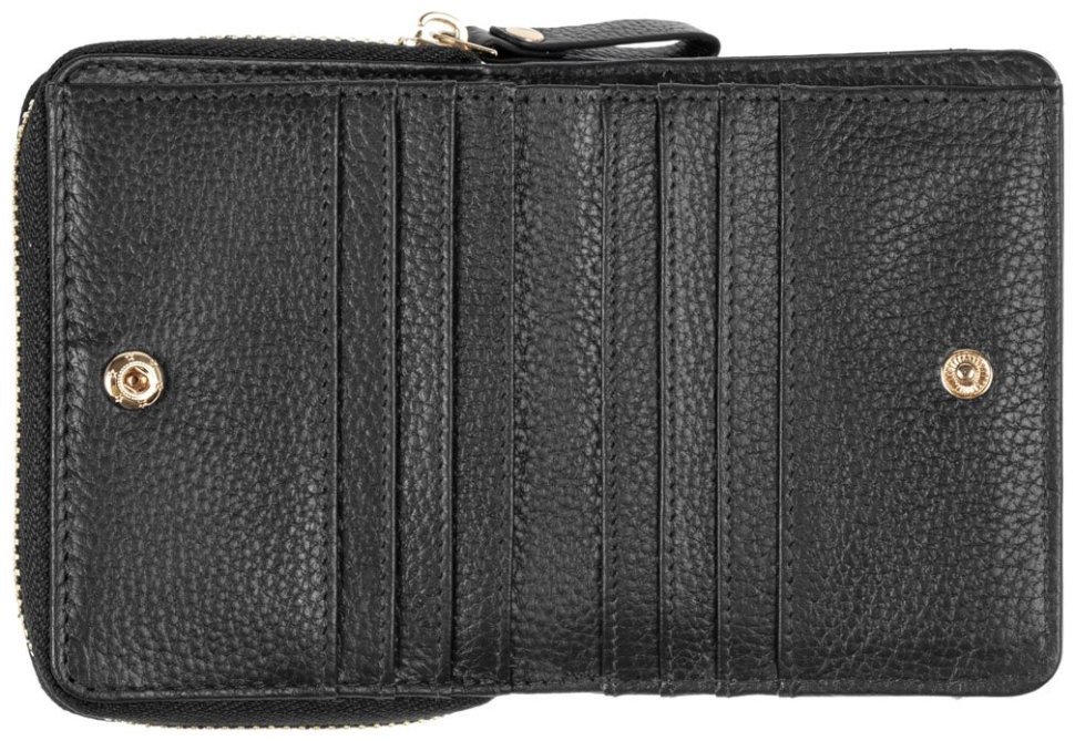 Компактный женский кошелек из натуральной фактурной кожи на кнопке с монетницей Ashwood Y50 черного цвета 95473 modnotak фото №3