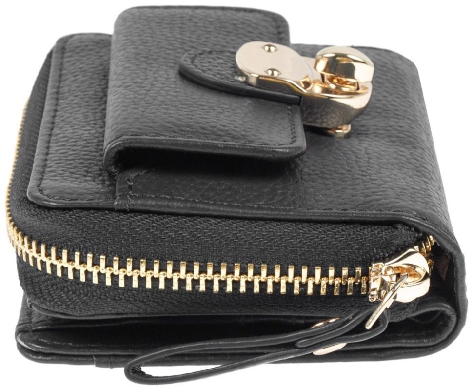 Компактный женский кошелек из натуральной фактурной кожи на кнопке с монетницей Ashwood Y50 черного цвета 95473 modnotak фото №5