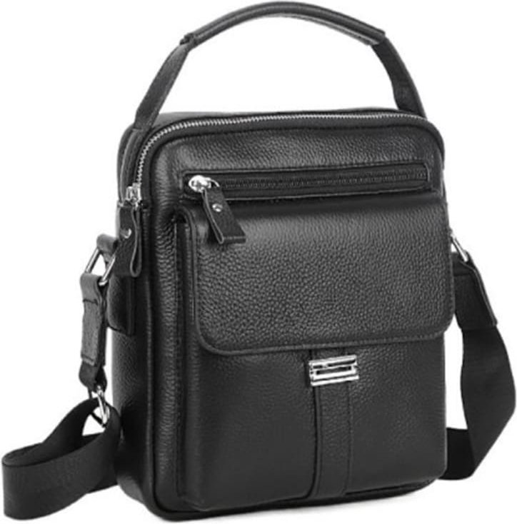 Чоловіча шкіряна сумка-барсетка в чорному кольорі з ручкою Keizer (21360)