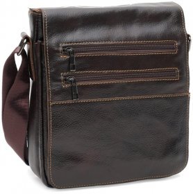 Чоловіча шкіряна плечова сумка коричневого кольору в стильному дизайні Keizer (19297)