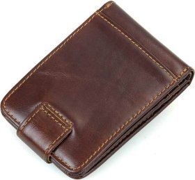 Чоловіча горизонтальна кредитниця з натуральної шкіри коричневого кольору на кнопці Vintage (2414509)