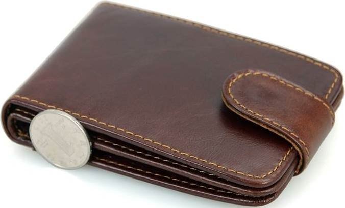 Мужская горизонтальная кредитница из натуральной кожи коричневого цвета на кнопке Vintage (2414509)