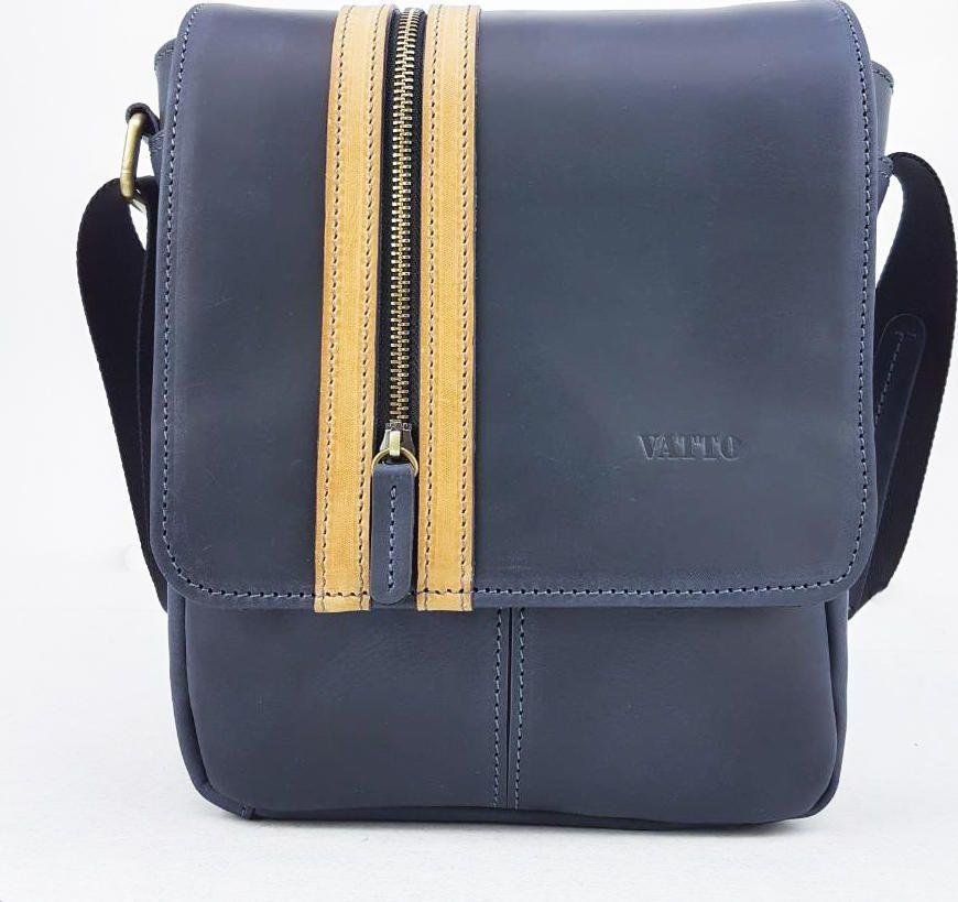 Стильна чоловіча сумка планшет синього кольору з рудим вставками VATTO (11815)