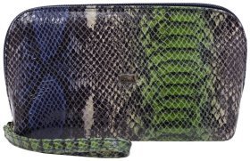 Женская косметичка из натуральной кожи под фактуру рептилии с кистевым ремешком Desisan 106973 Синяя