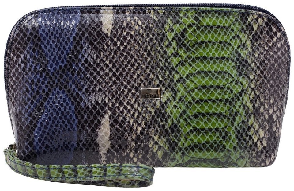 Женская косметичка из натуральной кожи под фактуру рептилии с кистевым ремешком Desisan 106973 Синяя modnotak фото №1