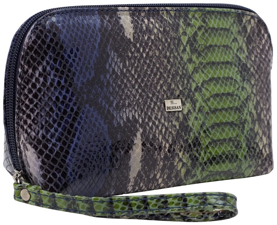 Женская косметичка из натуральной кожи под фактуру рептилии с кистевым ремешком Desisan 106973 Синяя modnotak фото №2