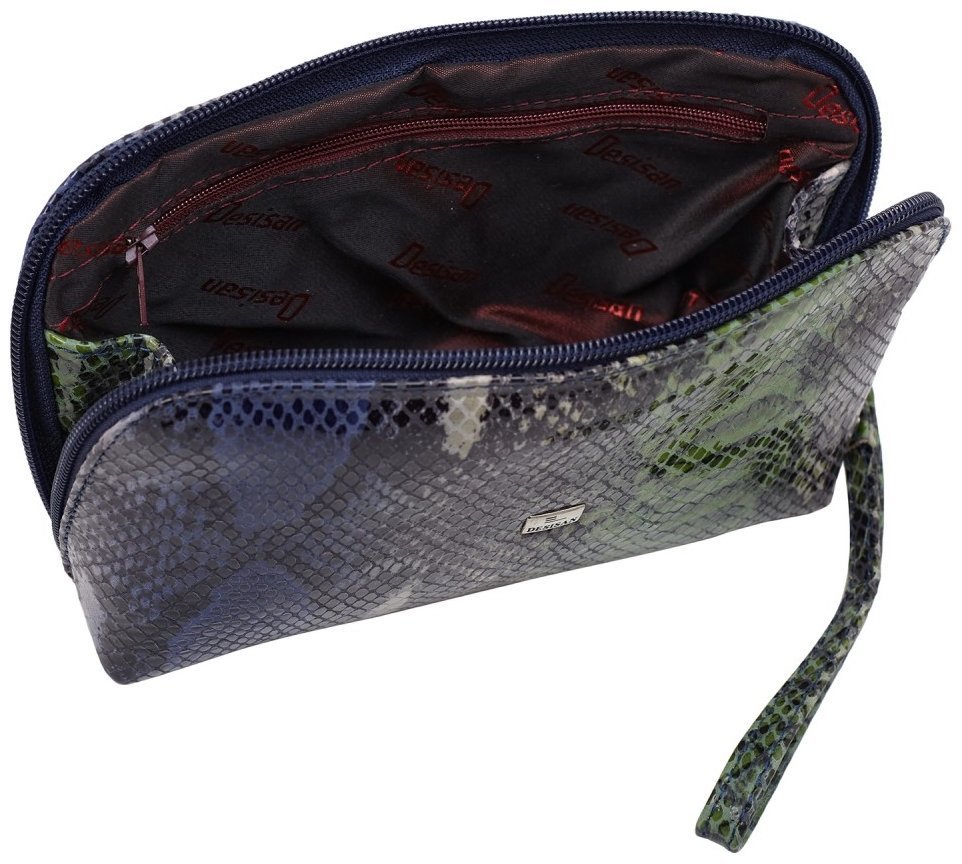 Женская косметичка из натуральной кожи под фактуру рептилии с кистевым ремешком Desisan 106973 Синяя modnotak фото №4