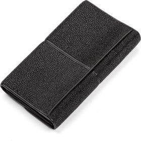 Кошелек с фиксацией из натуральной кожи морского ската черного цвета STINGRAY LEATHER (024-18099)