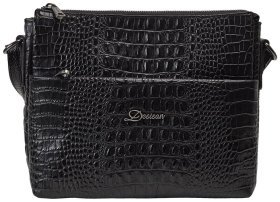 Стильная повседневная женская сумка из натуральной кожи с фактурой под крокодила Desisan 107073 черного цвета