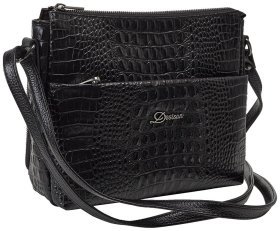 Стильная повседневная женская сумка из натуральной кожи с фактурой под крокодила Desisan 107073 черного цвета