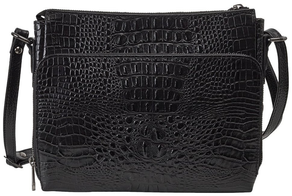 Стильная повседневная женская сумка из натуральной кожи с фактурой под крокодила Desisan 107073 черного цвета modnotak фото №5