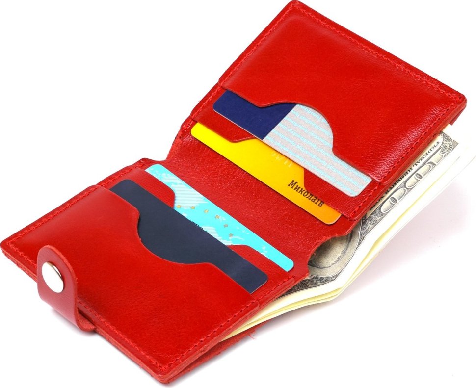 Женский кожаный кошелек красного цвета для купюр и карт Shvigel (2416482)