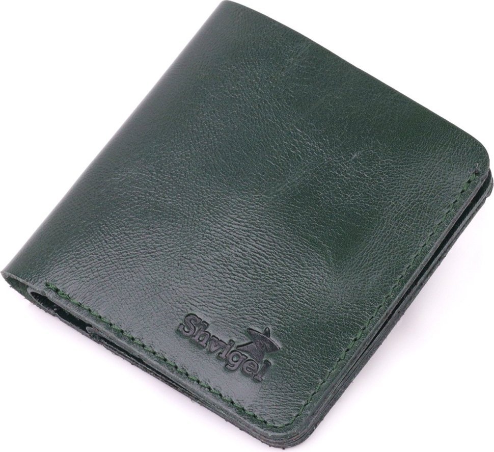 Повсякденний шкіряний гаманець компактного розміру в зеленому кольорі Shvigel (2416608)