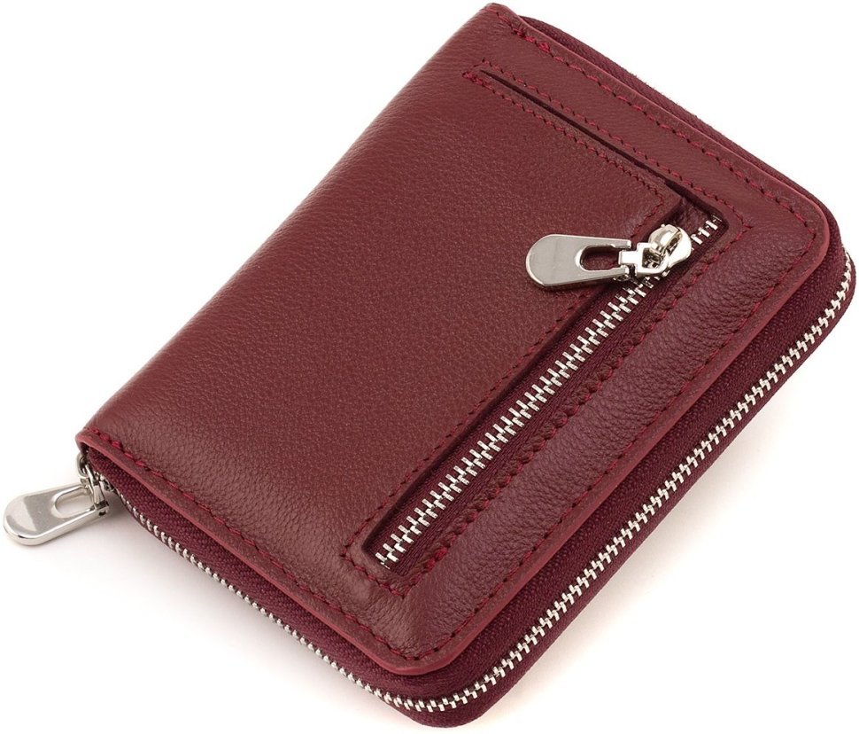 Бордовый женский кошелек из натуральной кожи на молнии ST Leather 1767273