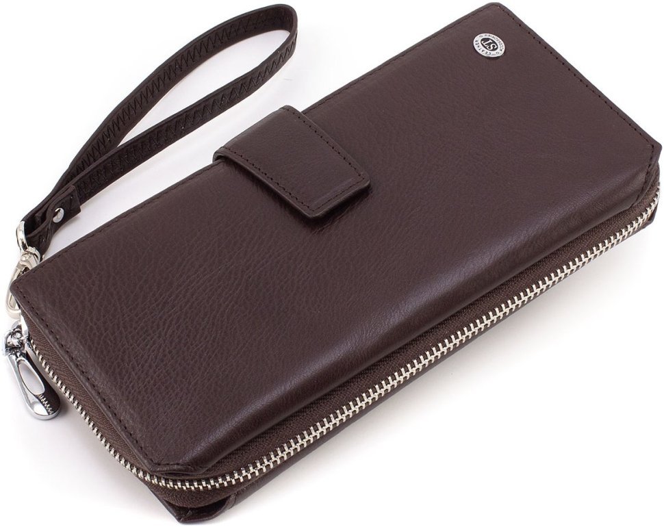 Місткий коричневий гаманець-клатч із натуральної шкіри на зап'ястя ST Leather 1767373