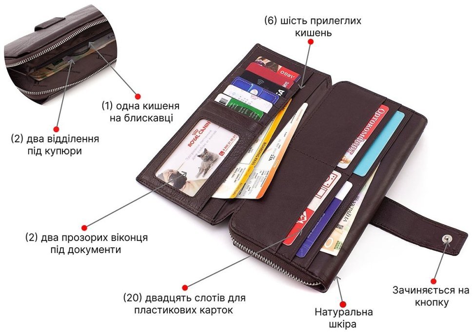 Вместительный коричневый кошелек-клатч из натуральной кожи на запястье ST Leather 1767373 modnotak фото №4