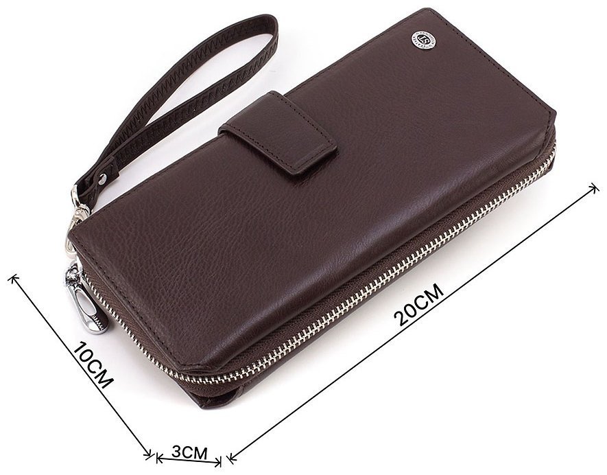 Вместительный коричневый кошелек-клатч из натуральной кожи на запястье ST Leather 1767373 modnotak фото №3