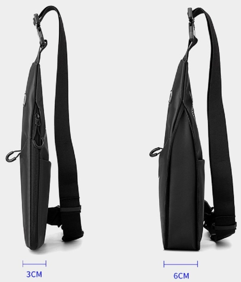 Недорогая мужская сумка-слинг из черного текстиля Confident 77473 modnotak фото №15