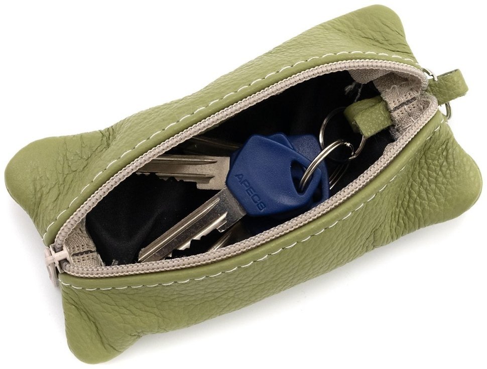 Шкіряна велика ключниця з двома відділеннями зеленого кольору Leather Collection 97773 modnotak фото №4