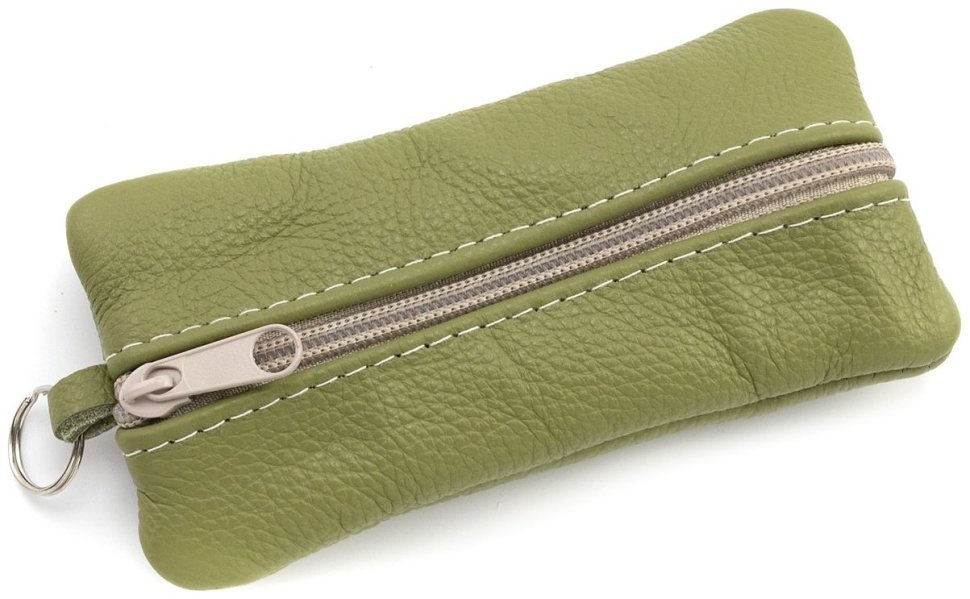 Шкіряна велика ключниця з двома відділеннями зеленого кольору Leather Collection 97773 modnotak фото №1