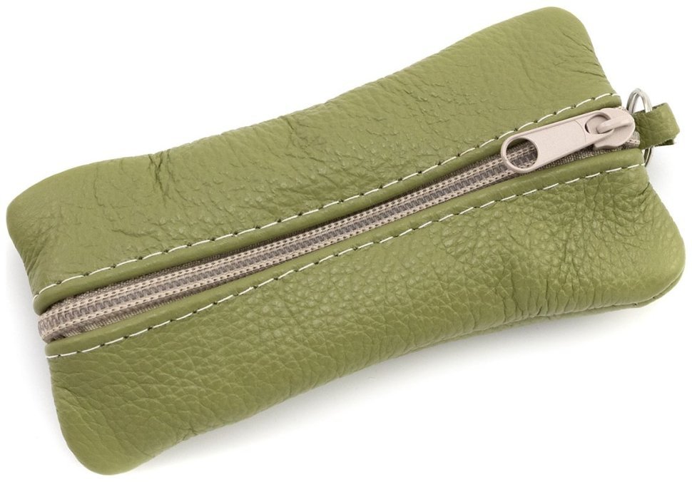 Шкіряна велика ключниця з двома відділеннями зеленого кольору Leather Collection 97773 modnotak фото №3