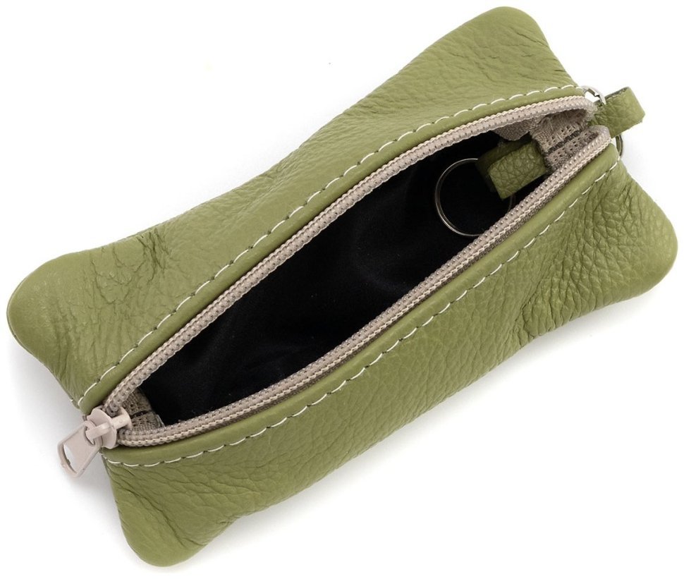 Шкіряна велика ключниця з двома відділеннями зеленого кольору Leather Collection 97773 modnotak фото №5